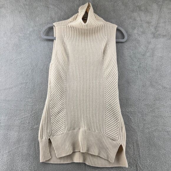 Vince Sweater Womens XS Cream Ribbed Wool Cashmere Sleeveless Tunic Mock Neck - Picture 2 of 14